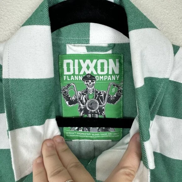 Dixxon Flannel Mens Size S Green White Stripe Long Sleeve Button Down Shirt - Picture 4 of 5